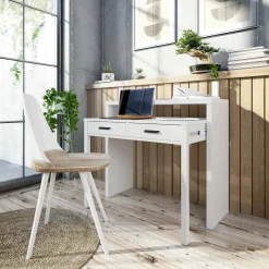 Scrivania Damodi, 99x36h88 cm, Bianco lucido e Antracite<Dmora Store