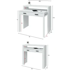 Scrivania Damodi, 99x36h88 cm, Bianco lucido e Antracite<Dmora Store