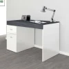 Scrivania Daucell, cm 100x60h75, Bianco lucido e Ardesia<Dmora Sale