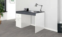 Scrivania Daucell, cm 100x60h75, Bianco lucido e Ardesia<Dmora Sale