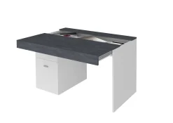 Scrivania Daucell, cm 100x60h75, Bianco lucido e Ardesia<Dmora Sale