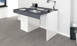 Scrivania Daucell, cm 100x60h75, Bianco lucido e Ardesia<Dmora Sale