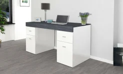 Scrivania Dbro, cm 130x60h75, Bianco lucido e Ardesia<Dmora Best