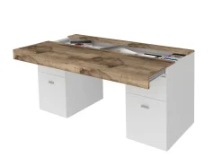 Scrivania Dbro, cm 130x60h75, Bianco lucido e Acero<Dmora Discount