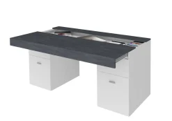 Scrivania Dbro, cm 130x60h75, Bianco lucido e Ardesia<Dmora Best