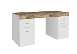 Scrivania Dbro, cm 130x60h75, Bianco lucido e Acero<Dmora Discount