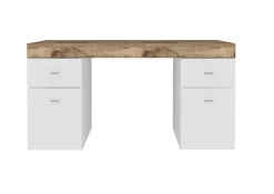 Scrivania Dbro, cm 130x60h75, Bianco lucido e Acero<Dmora Discount