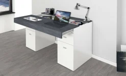 Scrivania Dbro, cm 130x60h75, Bianco lucido e Ardesia<Dmora Best