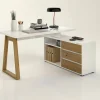 Scrivania Dcalabres, 135x75h120 cm, Bianco lucido e Rovere<Dmora Outlet