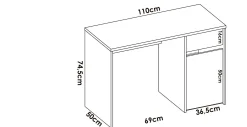 Scrivania Dcaput, 110x50h74 cm, Bianco e Rovere Nodi<Dmora Best
