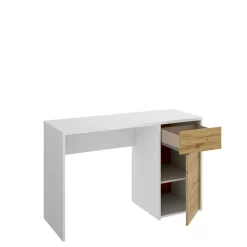 Scrivania Dcaput, 110x50h74 cm, Bianco e Rovere Nodi<Dmora Best