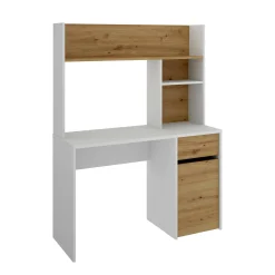 Scrivania Dcutrona, 110x50h152 cm, Bianco e Rovere Nodi<Dmora Cheap