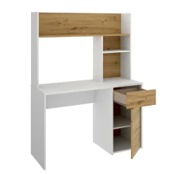 Scrivania Dcutrona, 110x50h152 cm, Bianco e Rovere Nodi<Dmora Cheap