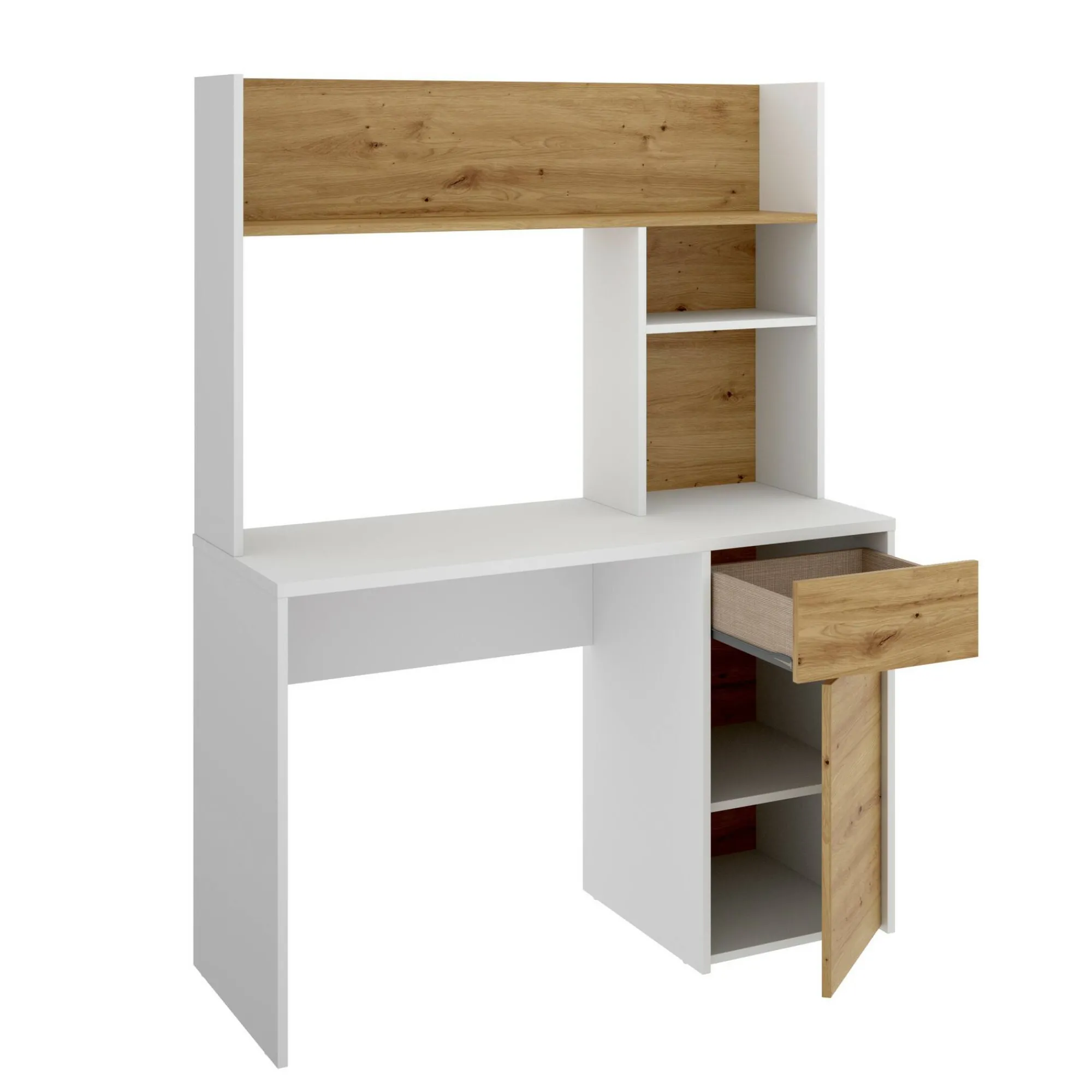 Scrivania Dcutrona, 110x50h152 cm, Bianco e Rovere Nodi<Dmora Cheap