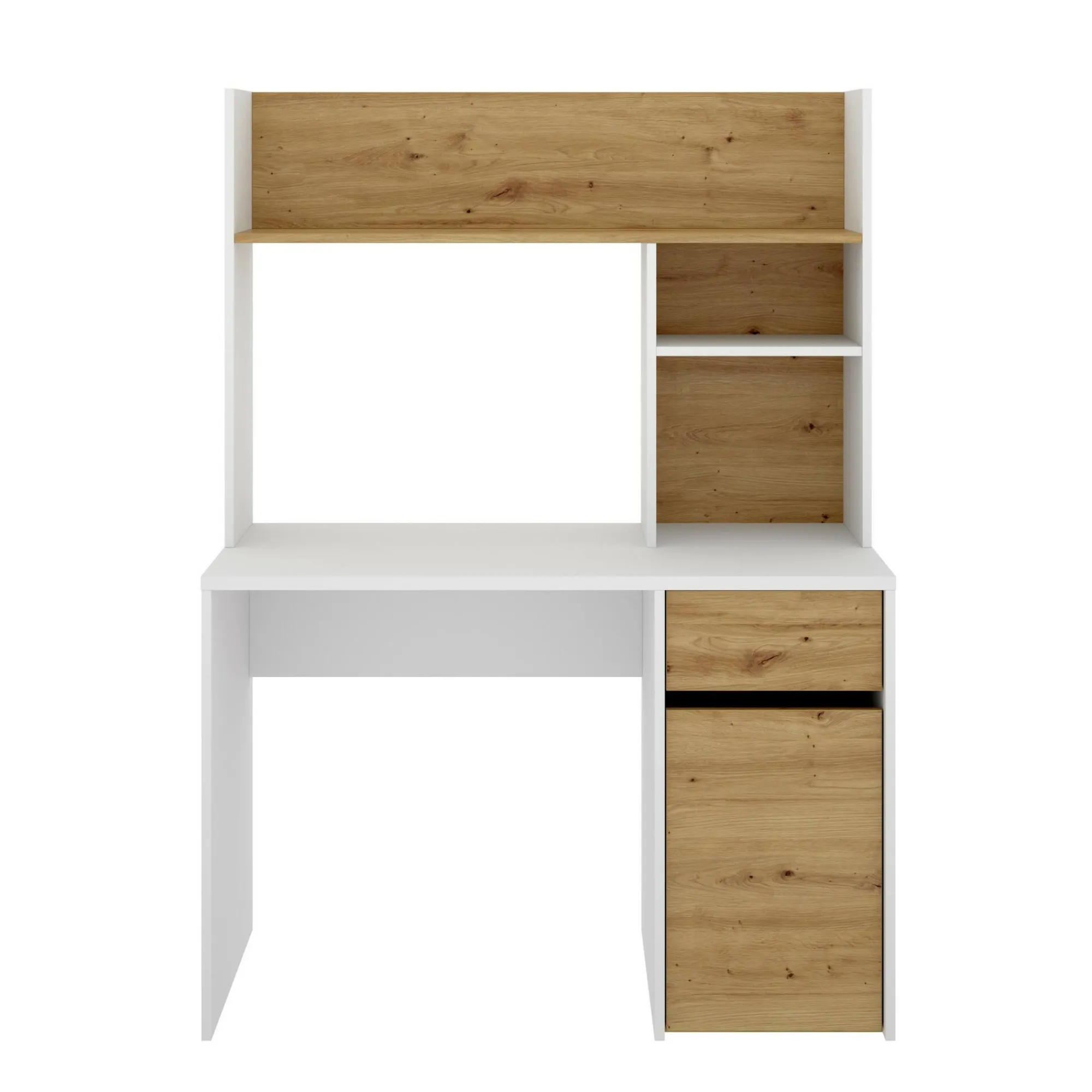 Scrivania Dcutrona, 110x50h152 cm, Bianco e Rovere Nodi<Dmora Cheap