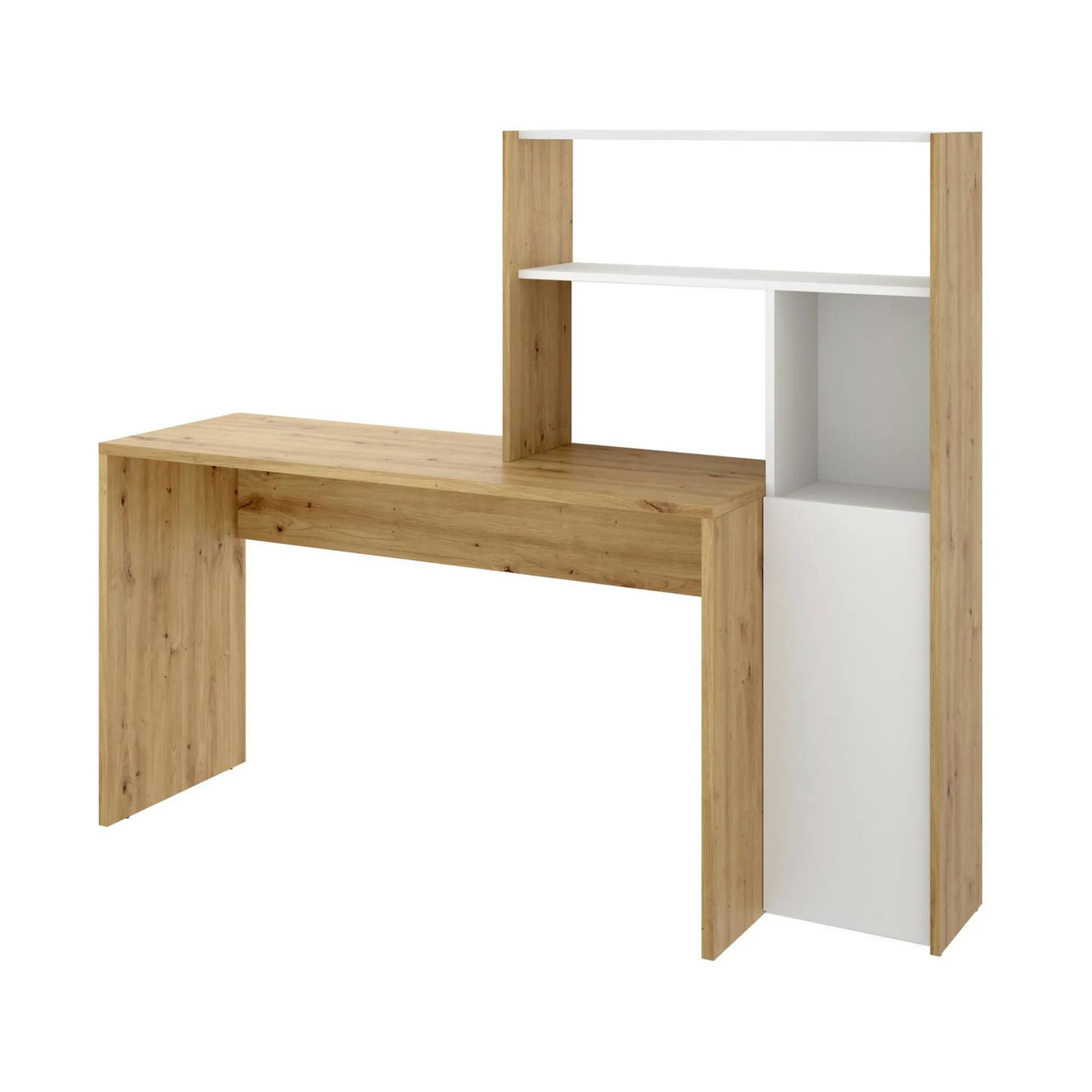 Scrivania Ddamian, 111x82h139 cm, Bianco e Rovere Nodi<Dmora Flash Sale