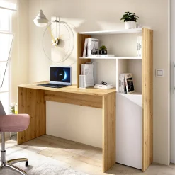 Scrivania Ddamian, 111x82h139 cm, Bianco e Rovere Nodi<Dmora Flash Sale