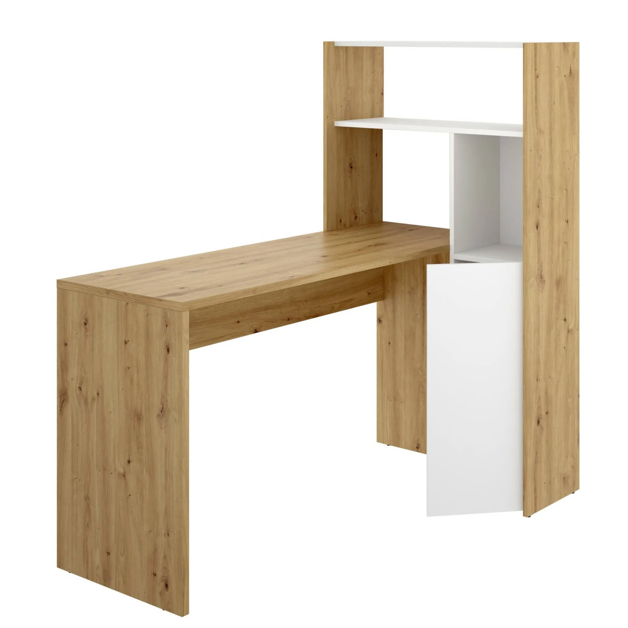 Scrivania Ddamian, 111x82h139 cm, Bianco e Rovere Nodi<Dmora Flash Sale