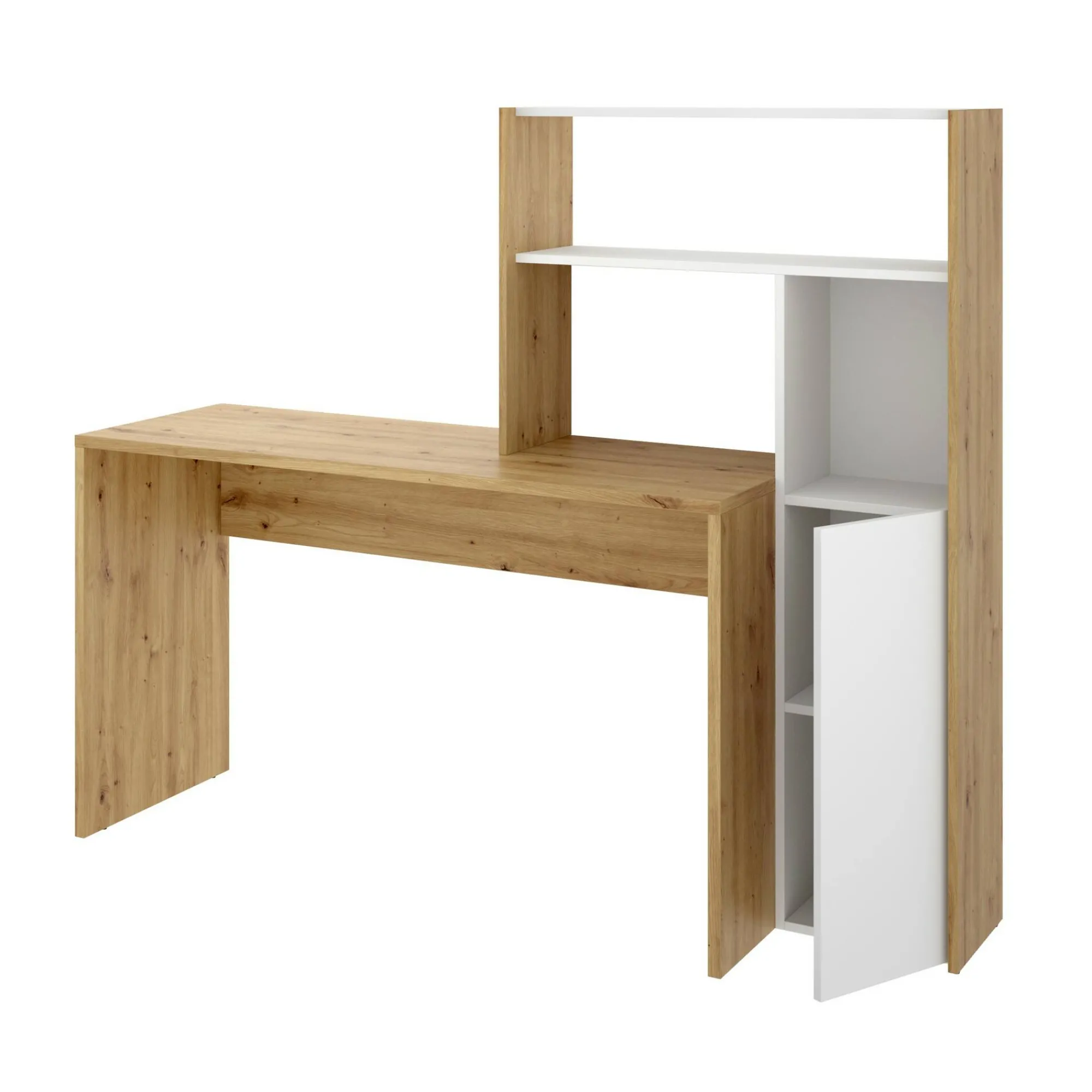 Scrivania Ddamian, 111x82h139 cm, Bianco e Rovere Nodi<Dmora Flash Sale
