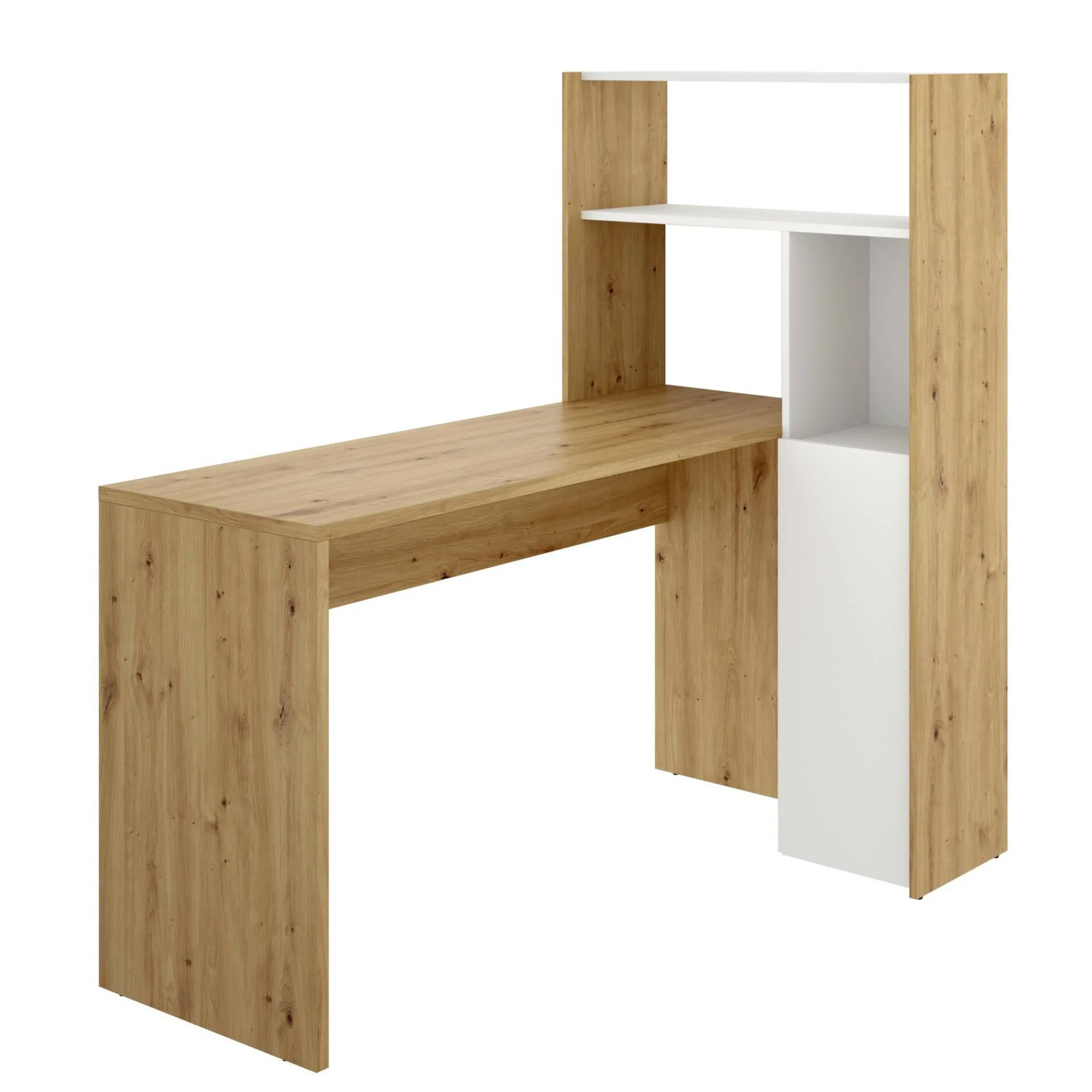 Scrivania Ddamian, 111x82h139 cm, Bianco e Rovere Nodi<Dmora Flash Sale