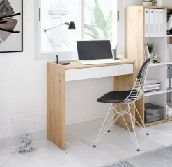 Scrivania Ddepaol, 82x40h77 cm, Rovere nodi e Bianco<Dmora New