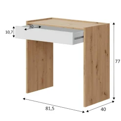 Scrivania Ddepaol, 82x40h77 cm, Rovere nodi e Bianco<Dmora New