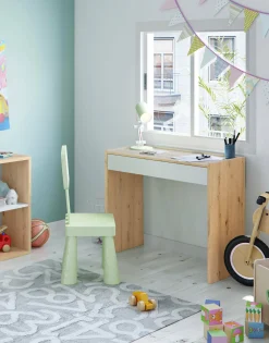 Scrivania Ddepaol, 82x40h77 cm, Rovere nodi e Bianco<Dmora New