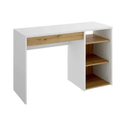 Scrivania Ddiakit, 110x50h74 cm, Bianco e Rovere Nodi<Dmora New