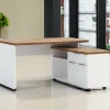 Scrivania Ddicrisci, 140x120h75 cm, Bianco lucido e Rovere<Dmora Cheap