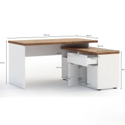 Scrivania Ddicrisci, 140x120h75 cm, Bianco lucido e Rovere<Dmora Cheap