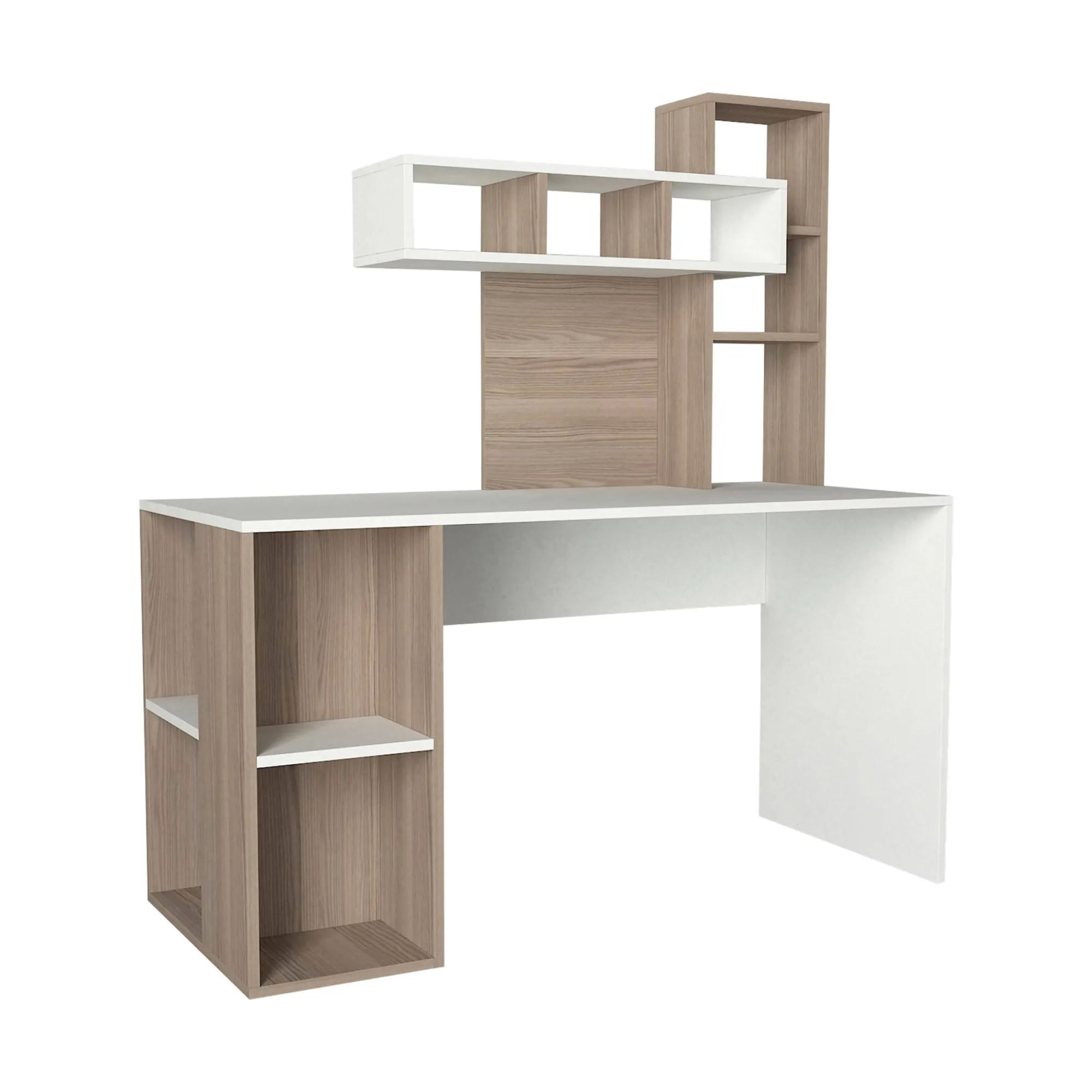 Scrivania Dghiringhell, 140x60 h154 cm, Bianco e Rovere<Dmora Fashion