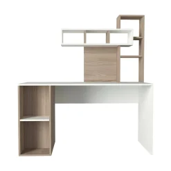 Scrivania Dghiringhell, 140x60 h154 cm, Bianco e Rovere<Dmora Fashion