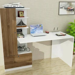 Scrivania Dhandanovi, 150x62 h120 cm, Bianco e Noce<Dmora Flash Sale
