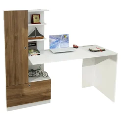 Scrivania Dhandanovi, 150x62 h120 cm, Bianco e Noce<Dmora Flash Sale