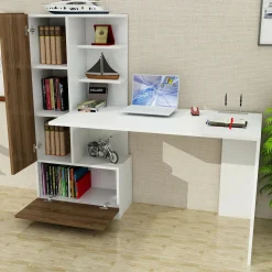 Scrivania Dhandanovi, 150x62 h120 cm, Bianco e Noce<Dmora Flash Sale