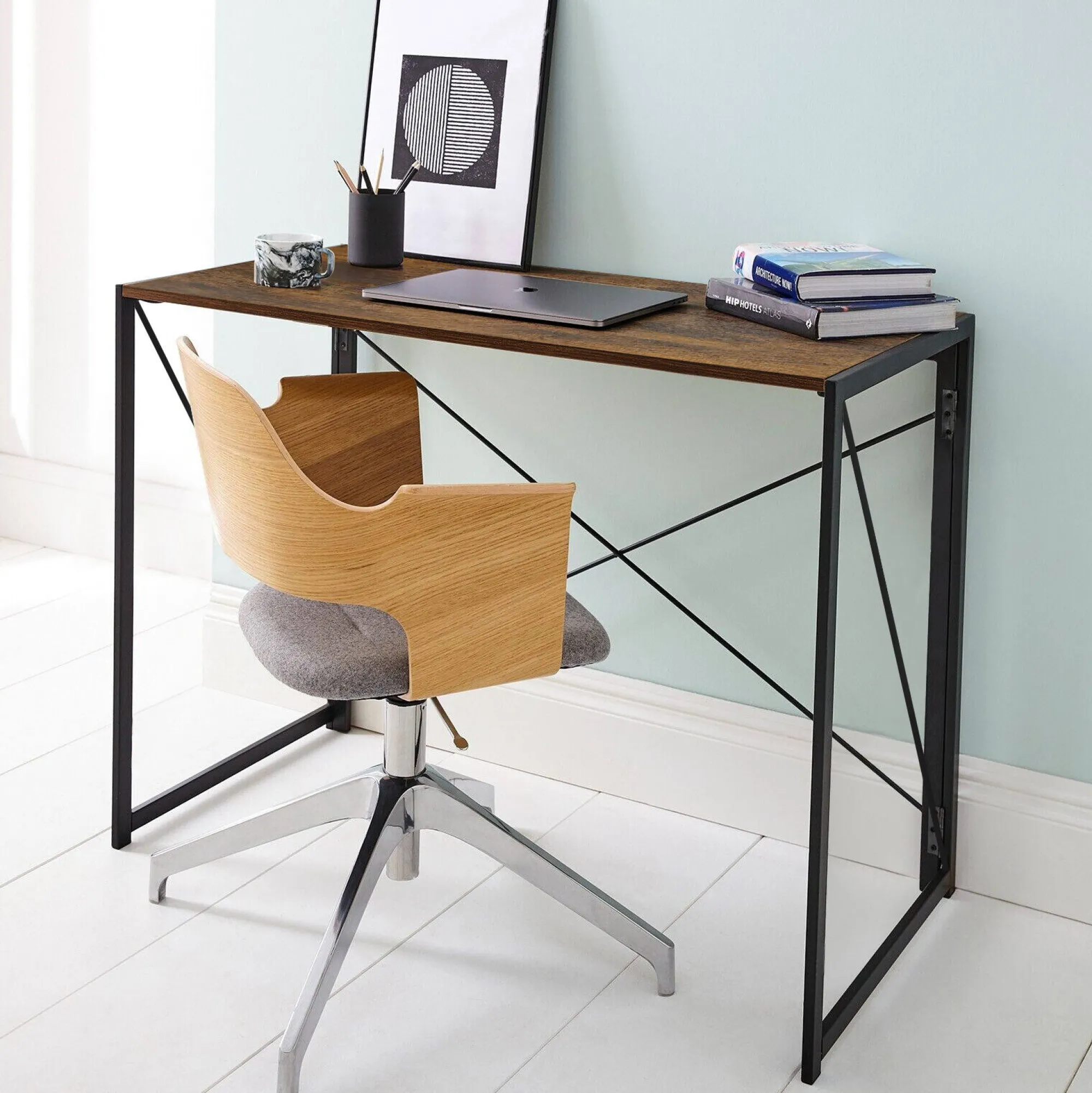Scrivania Dhicke, 50x99h76 cm, Noce e Nero<Dmora Best Sale