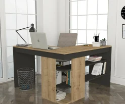 Scrivania Dkon, 120x120h74 cm, Quercia e Antracite<Dmora Best Sale