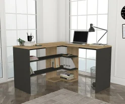 Scrivania Dkon, 120x120h74 cm, Quercia e Antracite<Dmora Best Sale