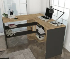 Scrivania Dkon, 120x120h74 cm, Quercia e Antracite<Dmora Best Sale