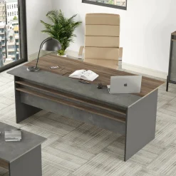 Scrivania Dmartinell, 180x90 h75 cm, Marrone e Grigio<Dmora Discount