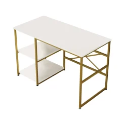 Scrivania Dprestifilipp, 120x60 h75 cm, Bianco e Oro<Dmora Flash Sale