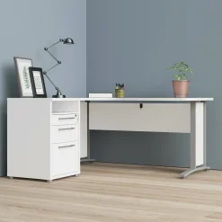 Scrivania Dsesi, 151x159 h75 cm, Bianco e Grigio<Dmora Discount