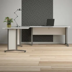 Scrivania Dsoumaor, 200x230 h75 cm, Bianco e Grigio<Dmora New