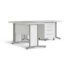 Scrivania Dtardiol, 200x230 h75 cm, Bianco e Grigio<Dmora Store