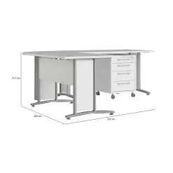 Scrivania Dtardiol, 200x230 h75 cm, Bianco e Grigio<Dmora Store