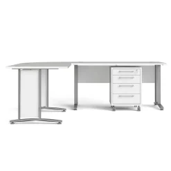 Scrivania Dtardiol, 200x230 h75 cm, Bianco e Grigio<Dmora Store