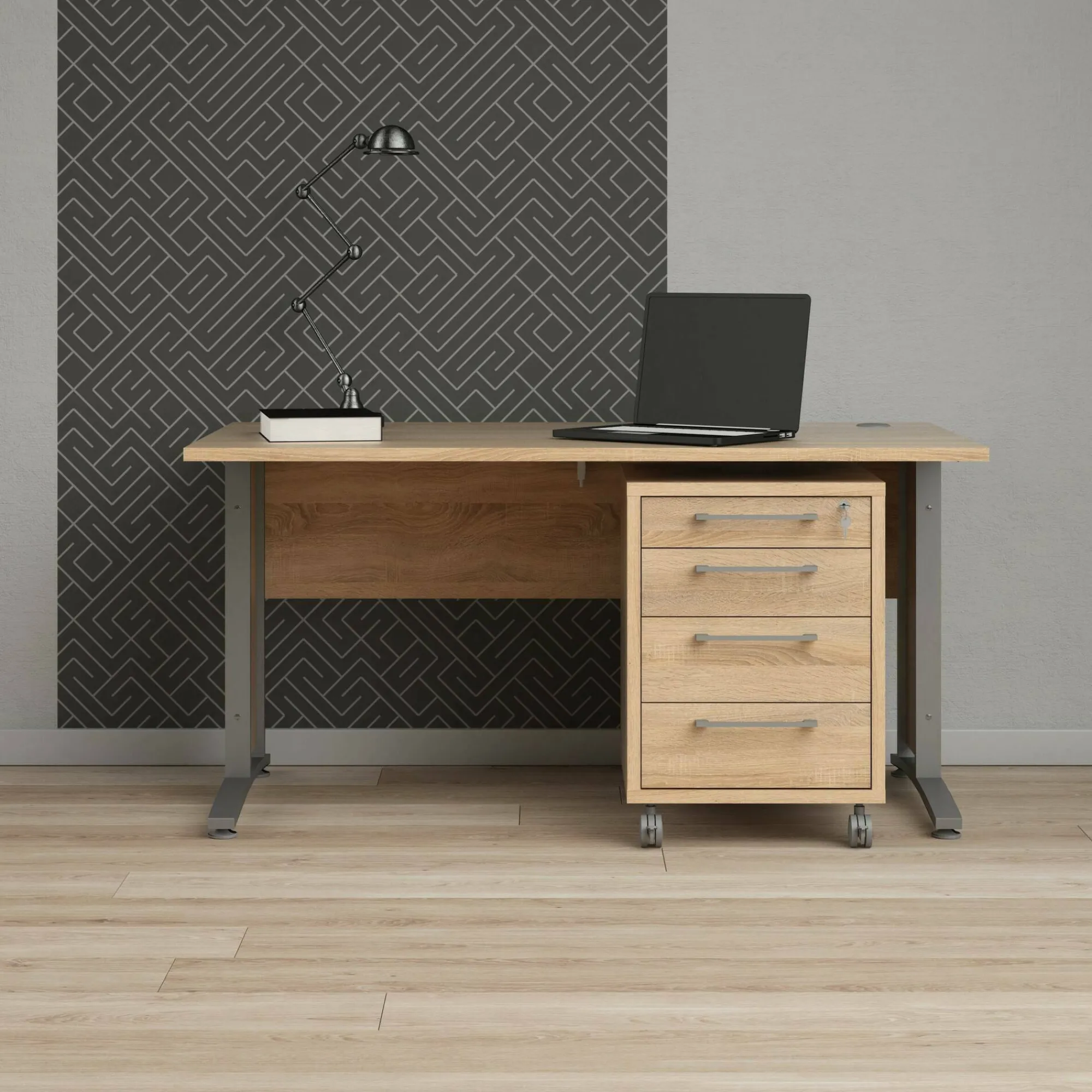Scrivania Dtassell, 150x80 h75 cm, Grigio e Quercia<Dmora Clearance