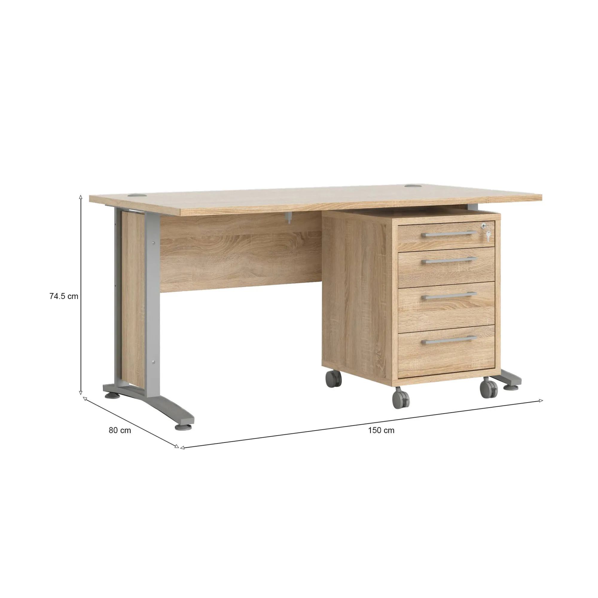 Scrivania Dtassell, 150x80 h75 cm, Grigio e Quercia<Dmora Clearance