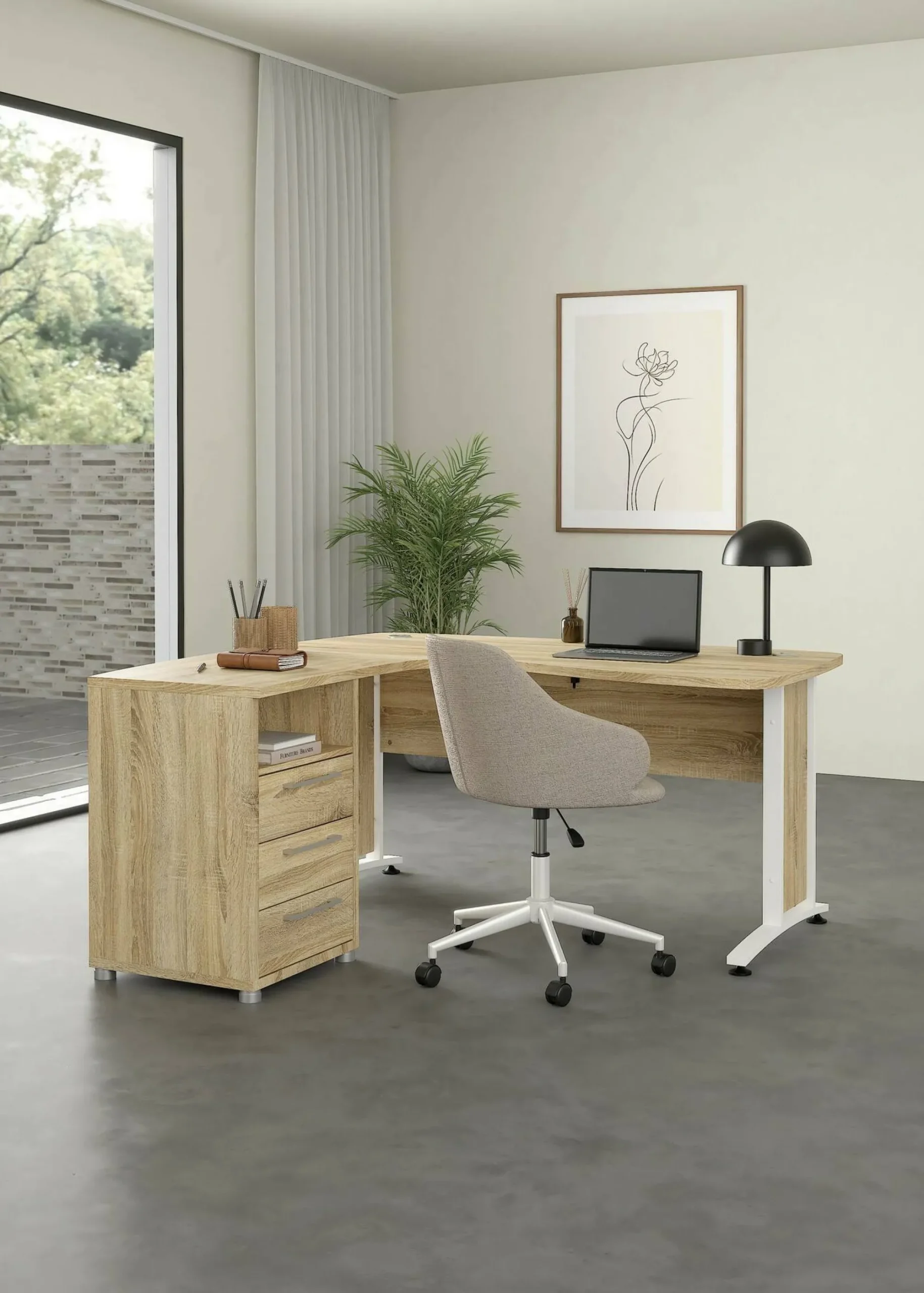 Scrivania Dtedesch, 159x150 h75 cm, Quercia e Bianco<Dmora Best