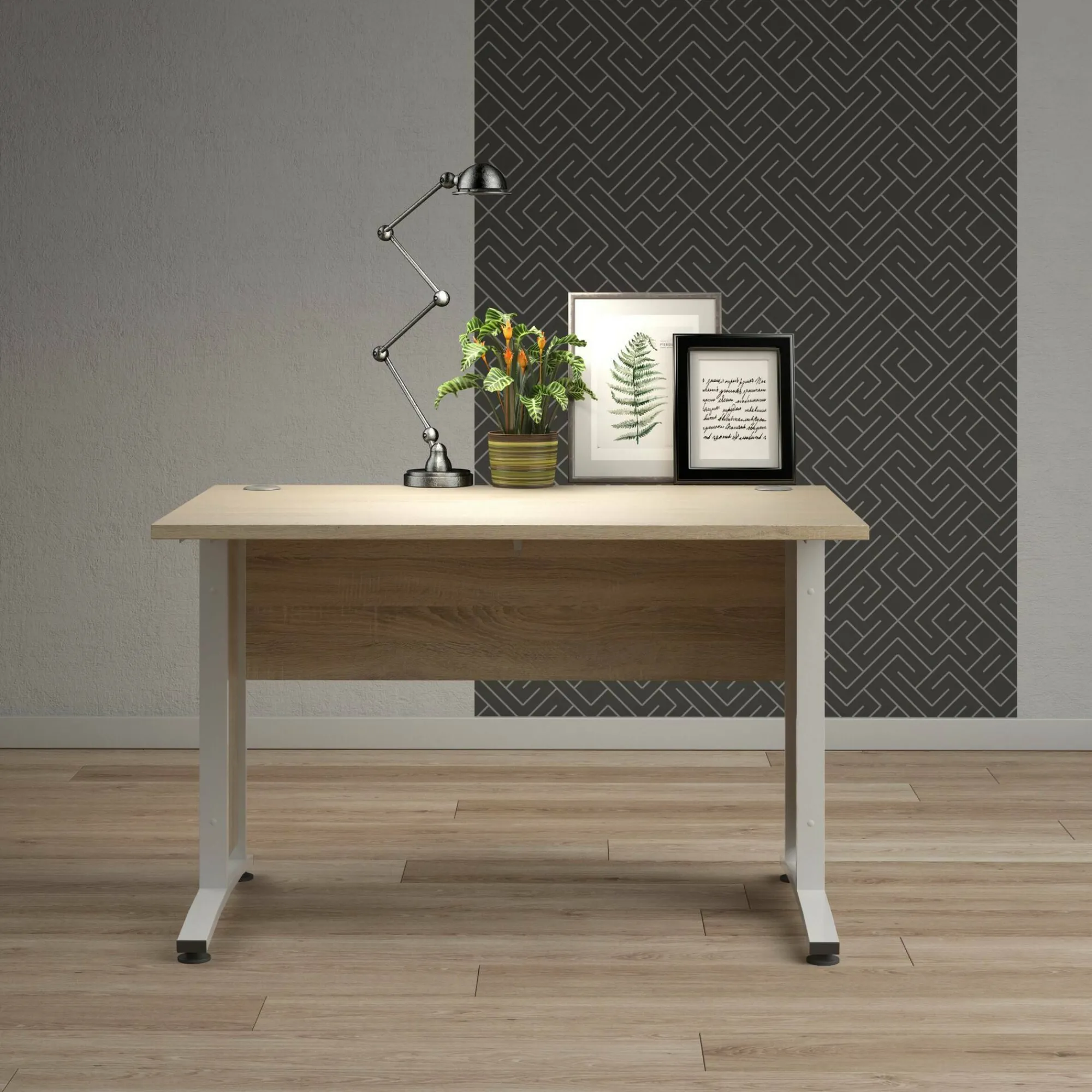 Scrivania Dtedesch, 120x80 h75 cm, Quercia e Bianco<Dmora Outlet